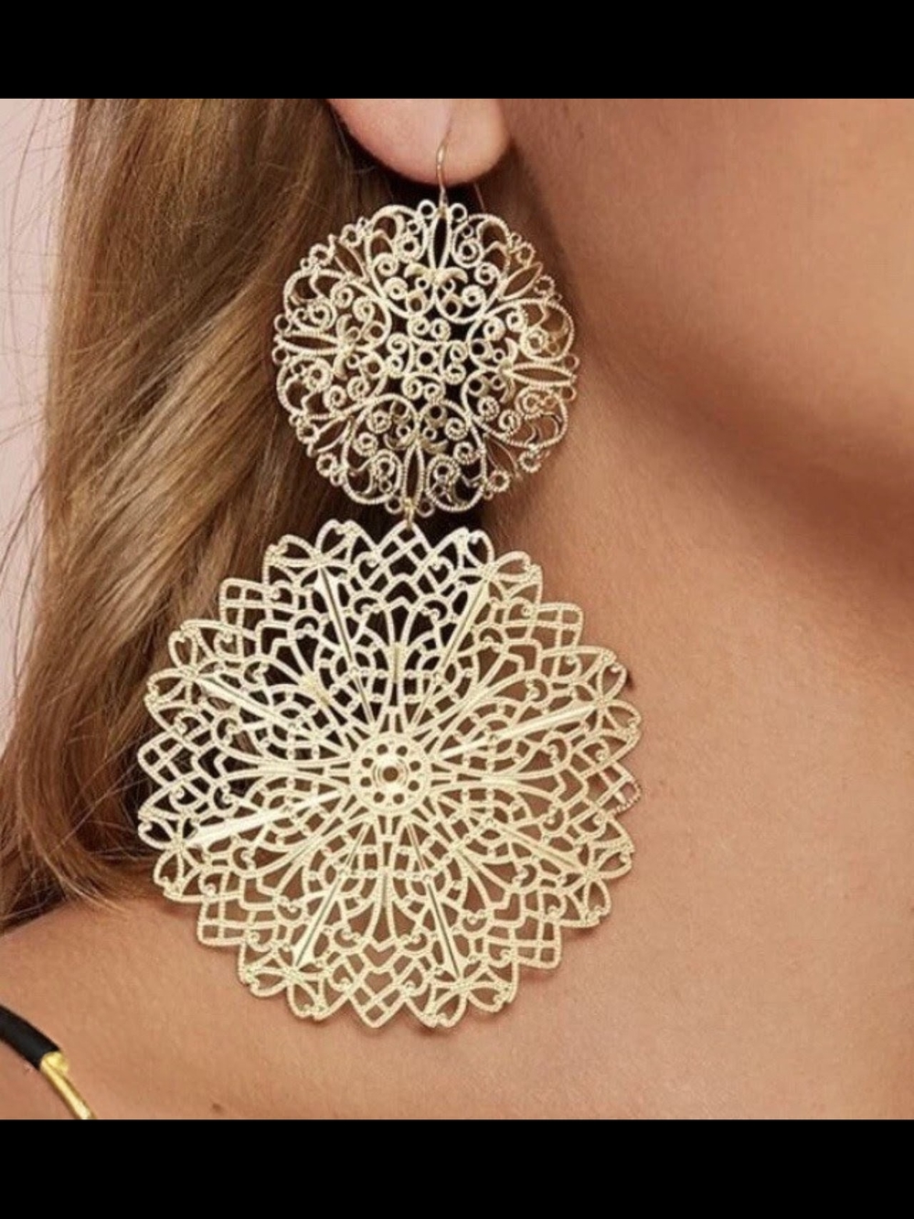 Gold Filigree Double Drop Earrings - Women Jewelry